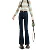 High waist slightly pulled jeans women's spring and autumn new thin design irregular horseshoe horn pants