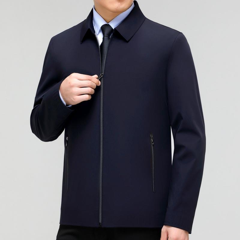 High-end Mulberry Silk Jacket Men's Thin Spring and Autumn Middle-aged Lapel Temperament Jacket Business Casual Leadership Dad Wear
