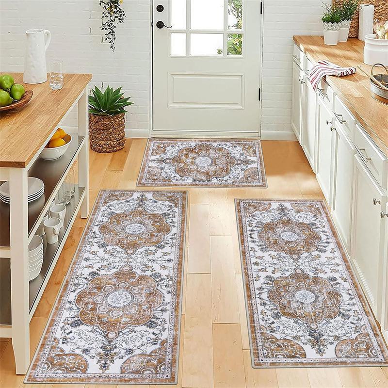 3 Pcs Set Floor Mat Bohemian Style Rugs Kitchen Carpet Non-slip Comfortable Washable Kitchen Decoration Office Bedroom Corridor