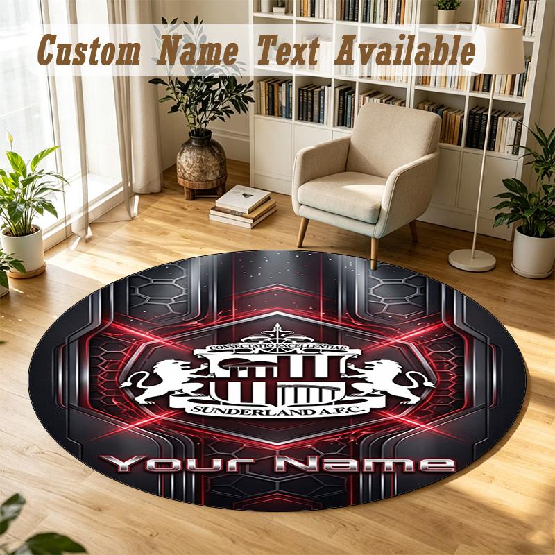 Round Rug Custom NameSunderland FC Pattern Non Slip Carpet Home Floor Decor