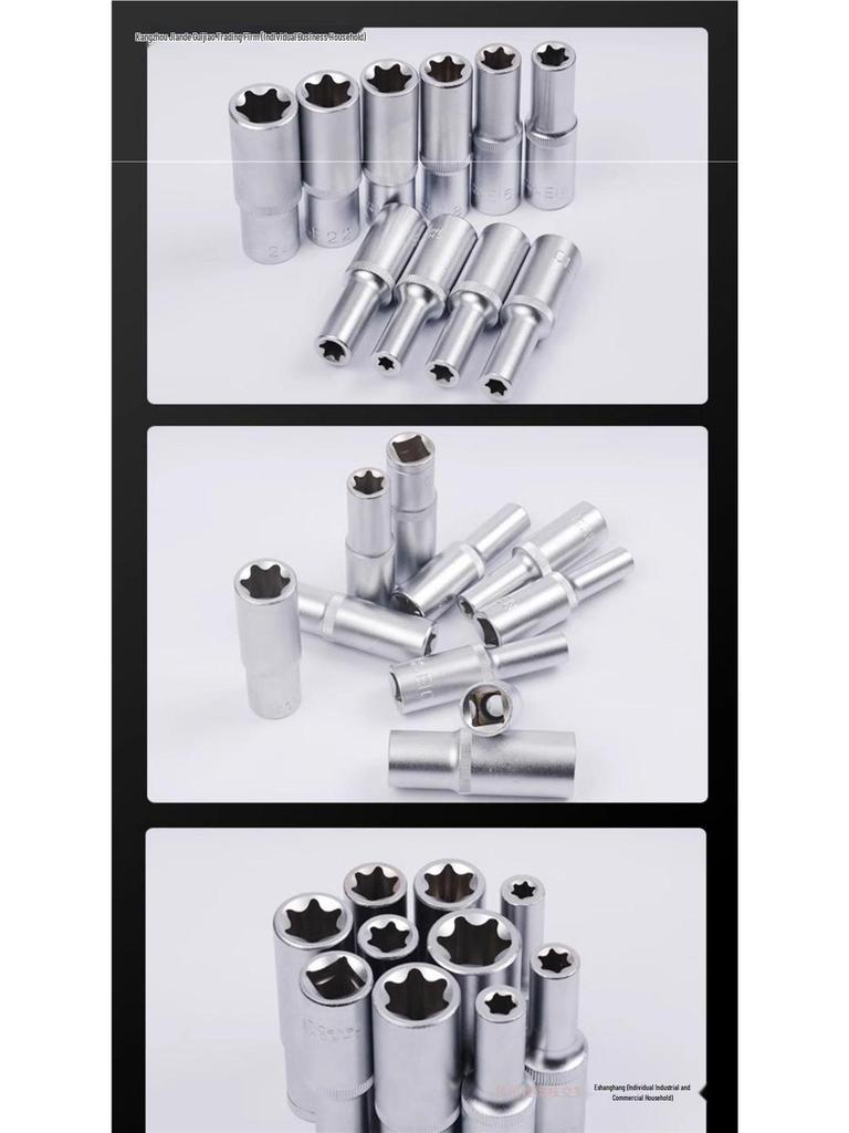 Auto Repair E-Type Spline Socket Set - Chrome Vanadium Steel 6-Point Torx Wrench Tool Set