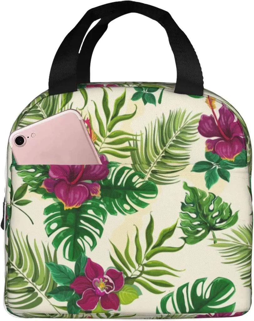 Hawaiian Hibiscus Flower Lunch Bag For Women Men Kids Lunch Box Insulated Lunch Container Tote Bag for Office Work School Picnic