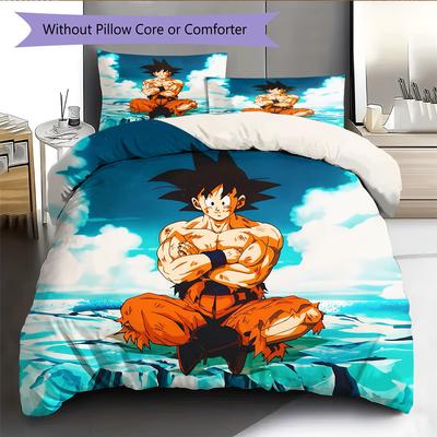 Dragon Ball Cartoon Son Goku Pattern Bedding Home Decoration Birthday Gift (1 * Duvet Cover + 2 * Pillowcase, Without Core)