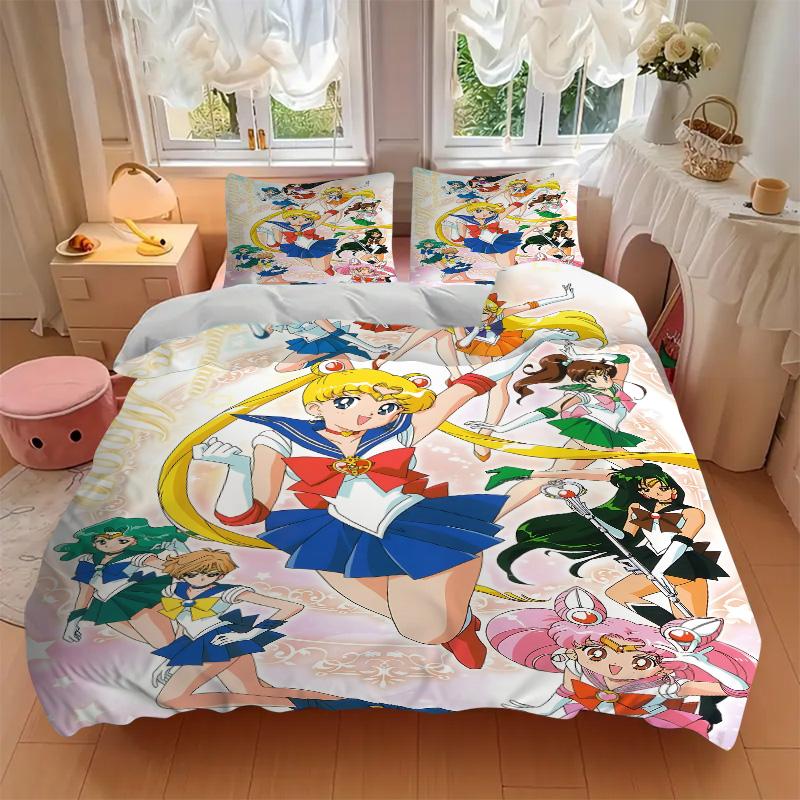Sailor Moon Adventure Print 3Pcs Bedding Setduvet Cover With 2 Bedropillowcase Home Birthday Gift