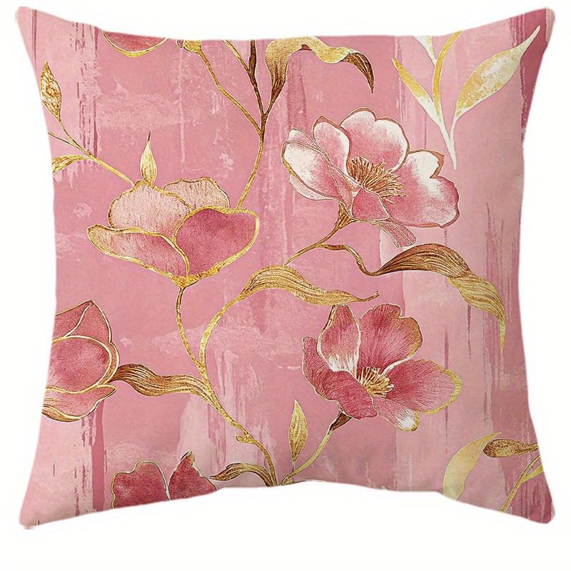 

1/4pcs 1 Pink Gold Floral Geometric Decorative Throw Pillow Covers for Home Sofa Bedroom Cushion cover 45x45cm-1pcs