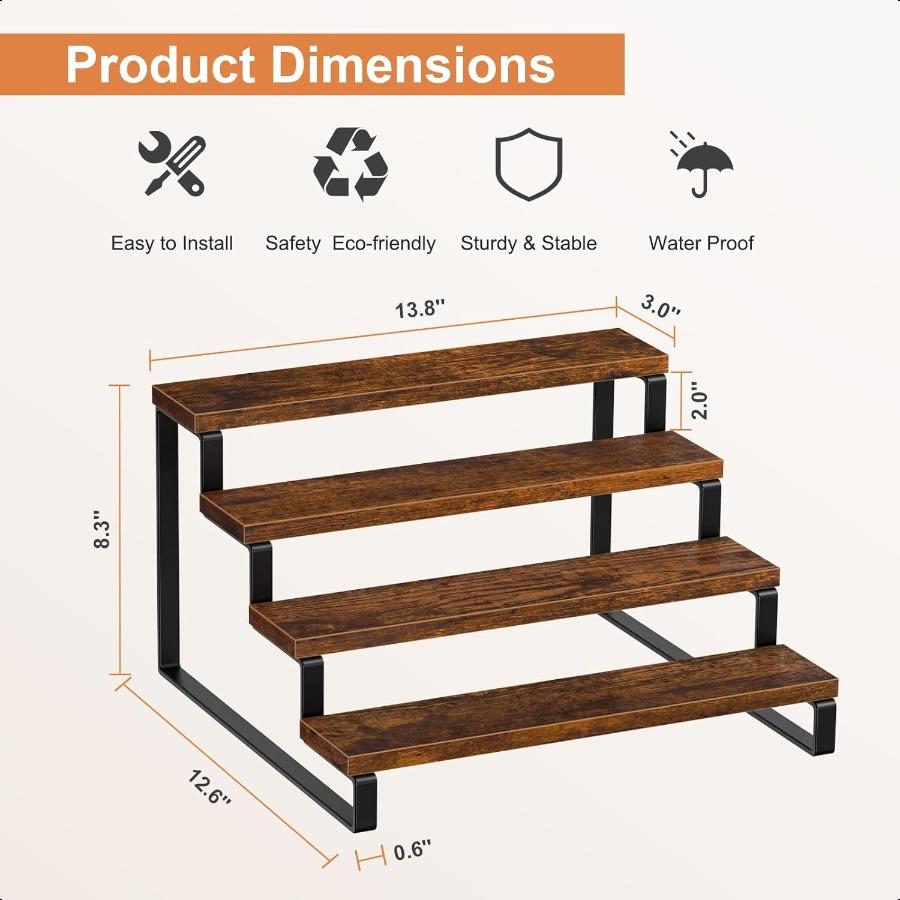 Spice Rack 4Tier Step Shelf Countertop Spice Storage Holder Spice Rack Organizer for Cabinet Kitchen Countertop Coffee Syrup Ra