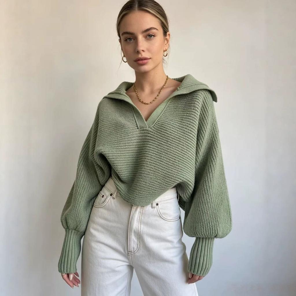Popular 2026 European and American Foreign Trade Autumn and Winter New Knitted Sweater Knitted Sweater Lapel Pullover Women's Top