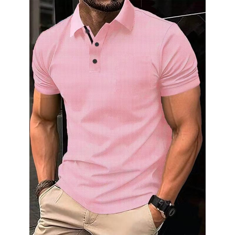 Men's Summer Short Sleeve Polo Shirts, Classic Striped Sporty Top, Fashionable Lapel Button-Up Men's Polo Shirts
