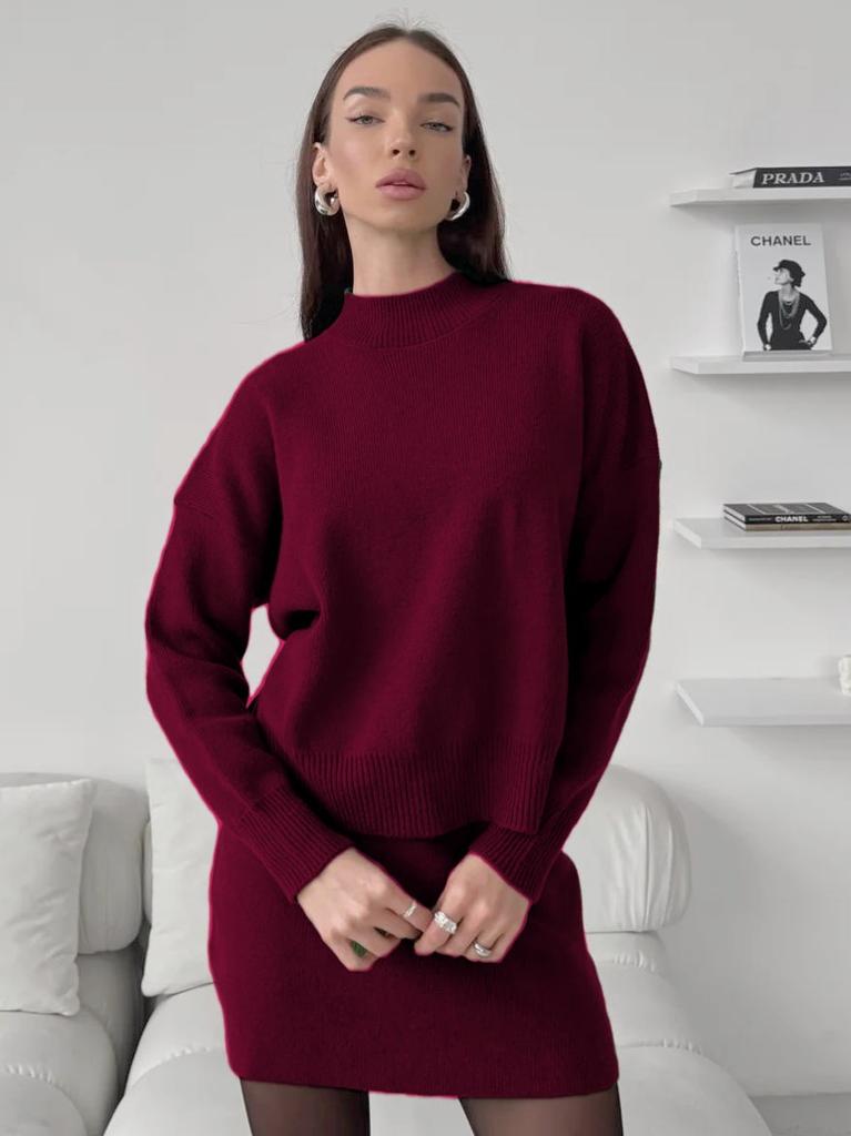 European and American Sweater Foreign Trade Fashion Casual 2026 Autumn/winter New Solid Color Multicolor Elegant Crew Neck Commuter Set