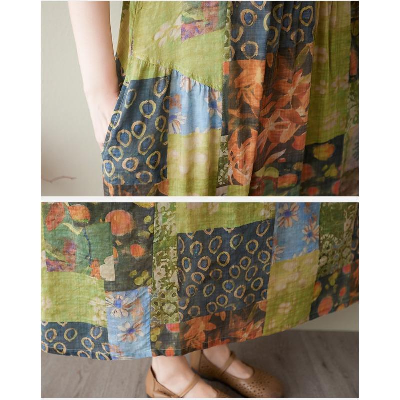 DIMANAF 2025 Summer Women Vintage Plus Size Long Printing Dress Short Sleeve Casual O-Neck Basic Fashion Loose Dress