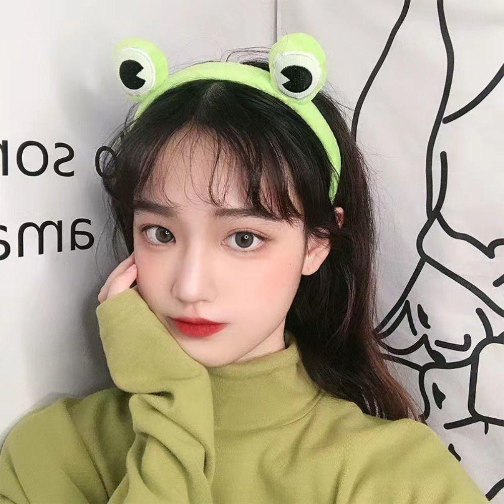 Elastic Cartoon Wash Headband Funny Plush Hair Hoops Gifts Green Frog Headband  Girls
