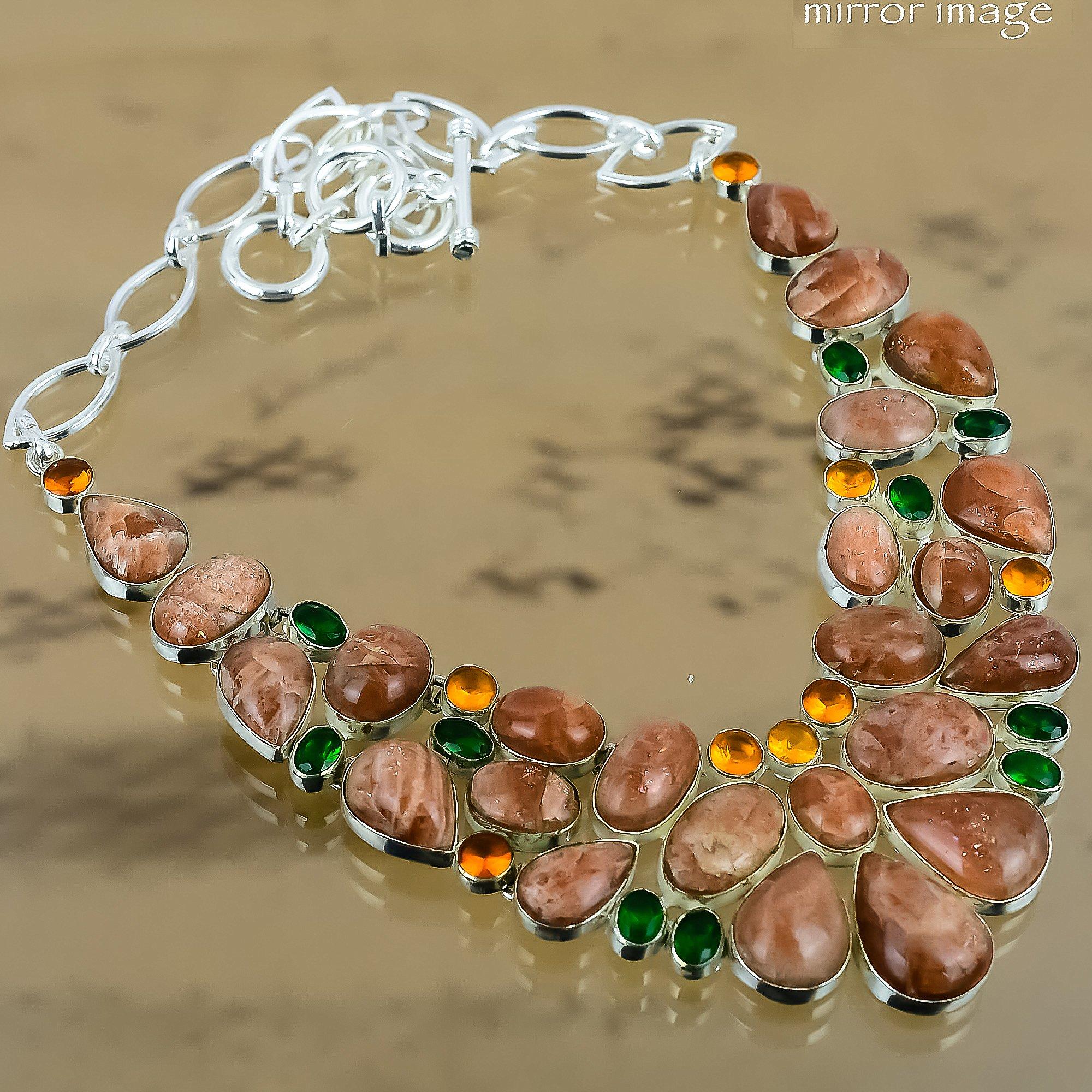 

Natural Sunstone Gemstone Chain Adjustable Necklace 925 Silver For Girls Adjustable