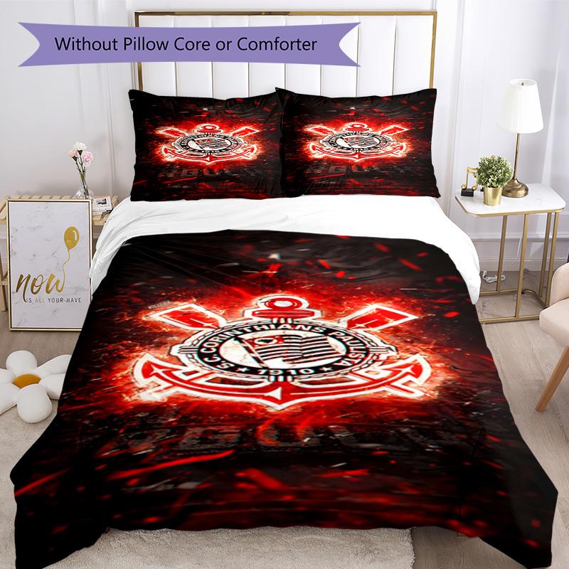 Sport Club Football Crest Printed Pattern Duvet Cover Set – Includes 1 Duvet Cover and 2 Matching Pillowcases Bedroom Decor Christmas Gifts