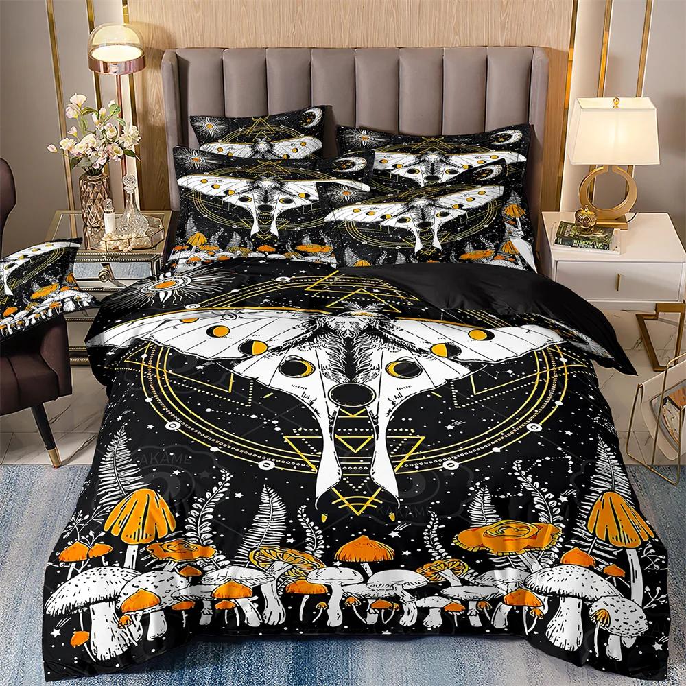 Luxury Black Bedding Set With Galaxy Print, Galaxy Duvet Cover, Galaxy, Starry Sky, Butterfly, Skull, Moth,Halloween Quilt Sets