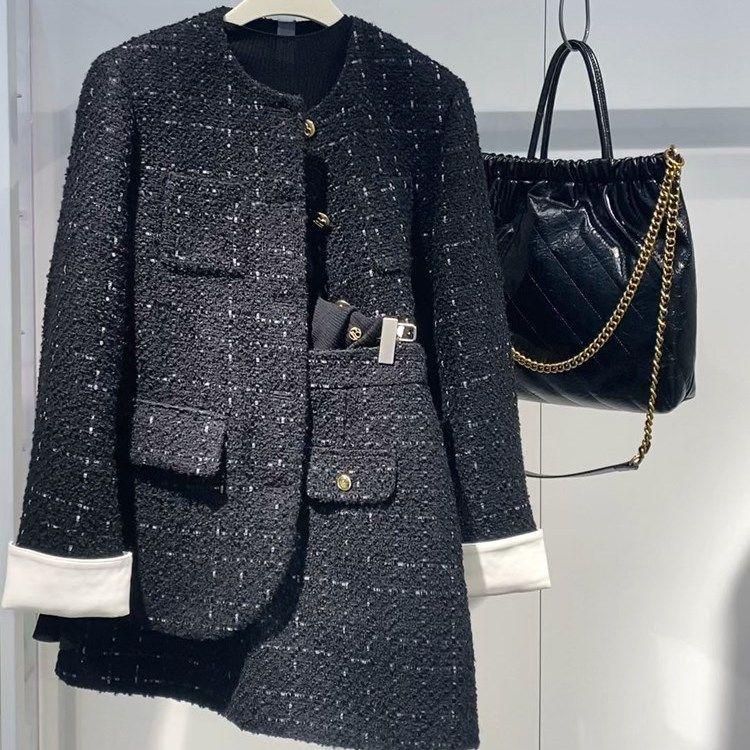 Korean Style Women's Autumn/Winter Two-Piece Set: Coat & Midi Skirt