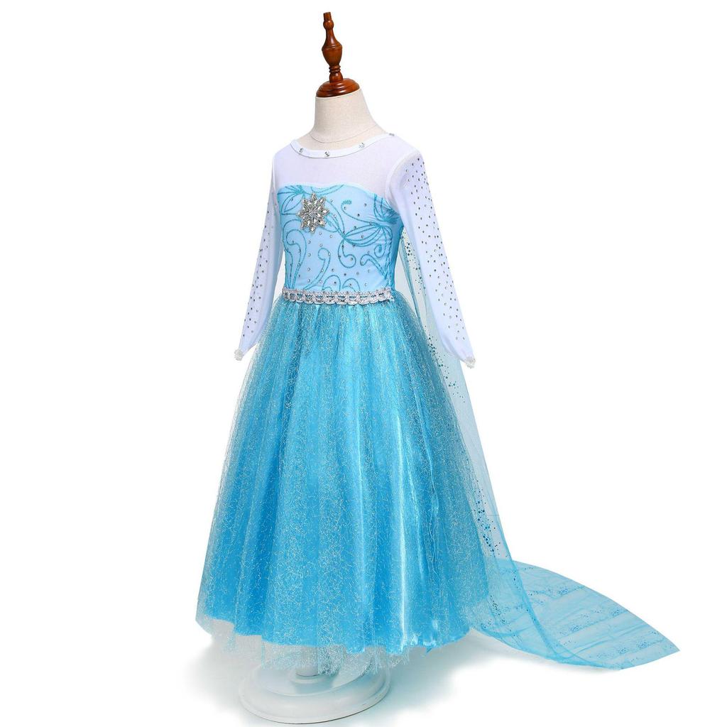 Frozen Princess Long Sleeve Costume Gown for Kids - Elsa & Anna Inspired with Cape