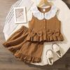 Big Kid Girls' Spring/Summer 2025 Lace Trim Bow Top and Shorts Set - European & American Style
