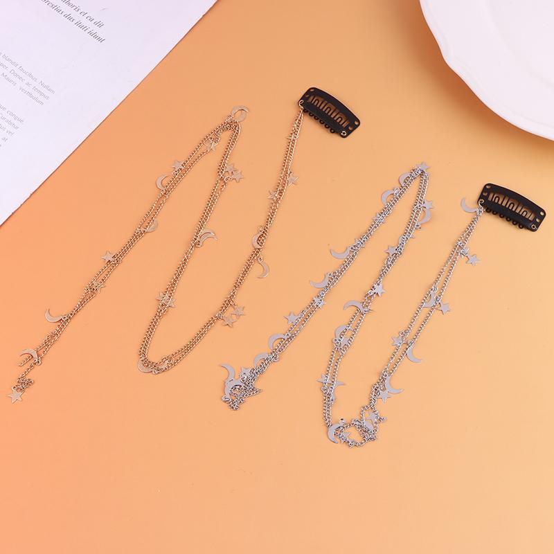 2Pcs Moon Star Braided Hair Chain Super Fairy Headdress Suitable For Women And Girls Daily Hair Accessories Gift