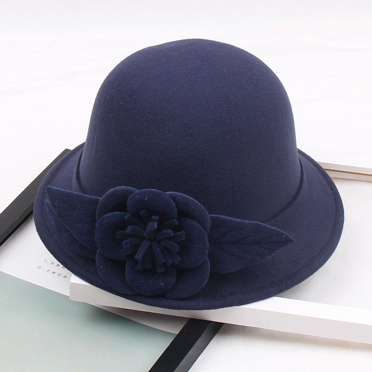 Three-Dimensional Flower Top Hat Autumn And Winter Woolen Hat Women'S Dome Casual Fisherman'S Basin Hat