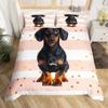 Sausage Dog King Queen Duvet Cover Floral Dachshund Bedding Set Cartoon Puppy Animal Comforter Cover Pet Polyester Quilt Cover