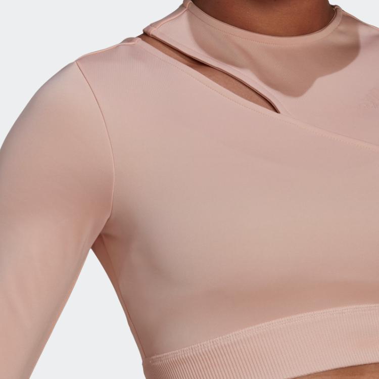 Adidas Solid Color Sports Fitness Long Sleeve T-Shirt Women Tops Pink HM3181