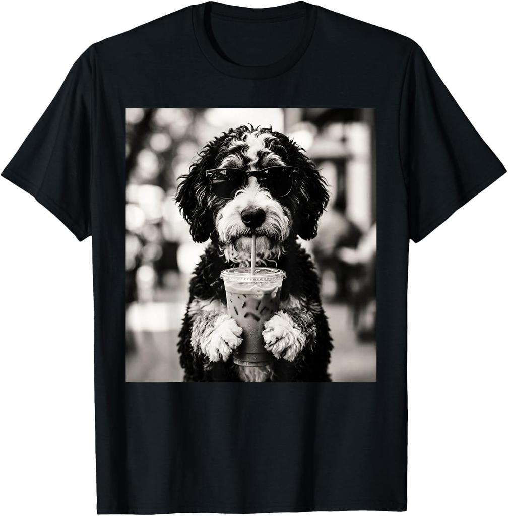 Bernedoodle Iced Coffee Photo Funny Dog Lover Art T-Shirt