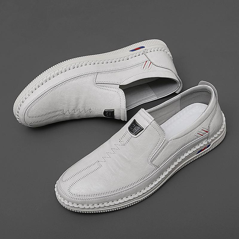 Summer Men Leather Four Seasons Single Shoes Handsewn Casual Shoes Comfort Breathable Soft Men's Driving Shoes Handmade Sneakers
