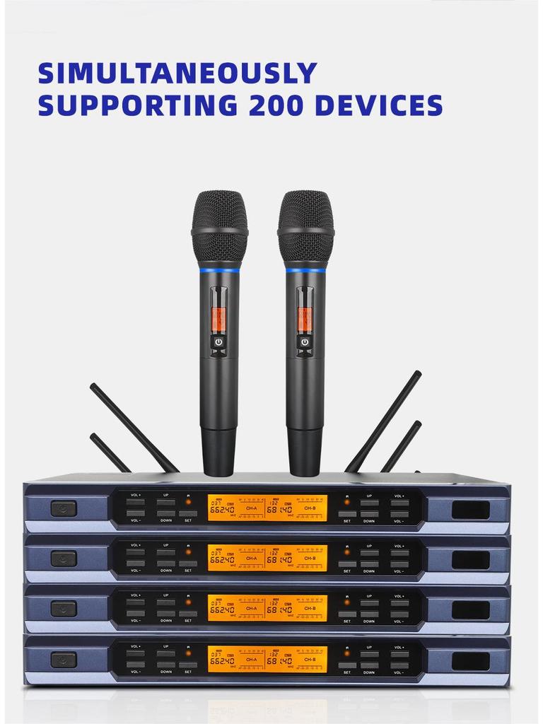 UHF Metal Wireless Microphone with Infrared Frequency Matching for Singing (One-to-Two)