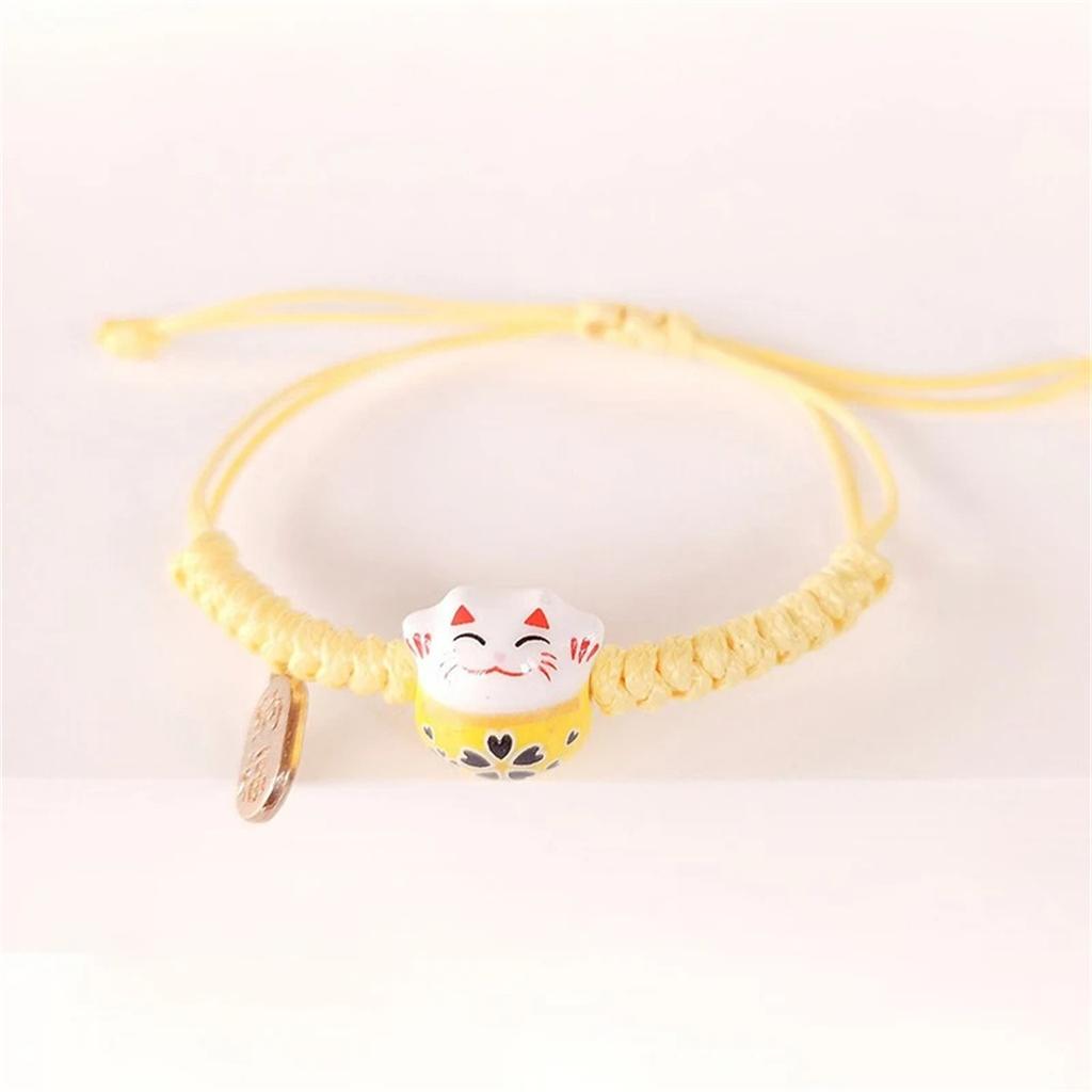 2026 Cartoon Simple Cute Ceramic Lucky Cat Bracelet Hand-woven Red Colors Rope Bangle Women Girls Jewelry Gift Bracelet