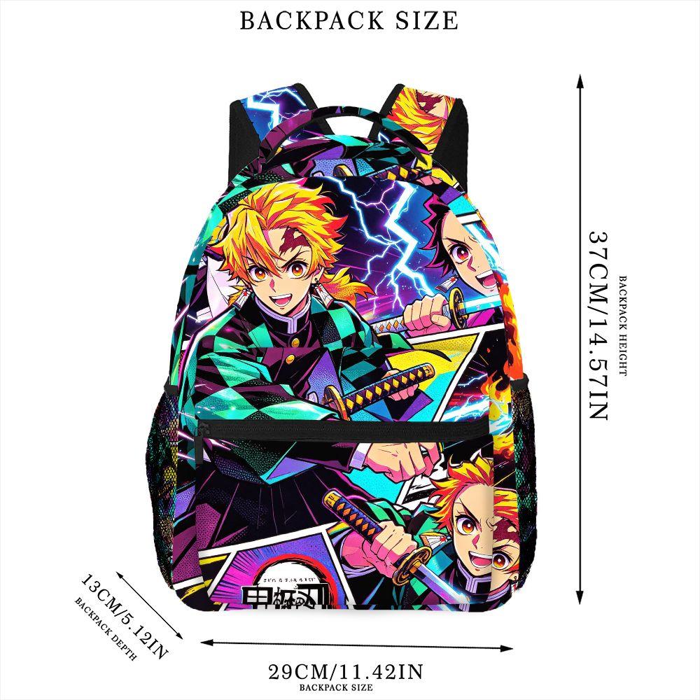 Demon Slayer Anime Backpack Neon Print Tanjirou Zenitsu School Bag Large Capacity Casual Travel Rucksack Mochilas