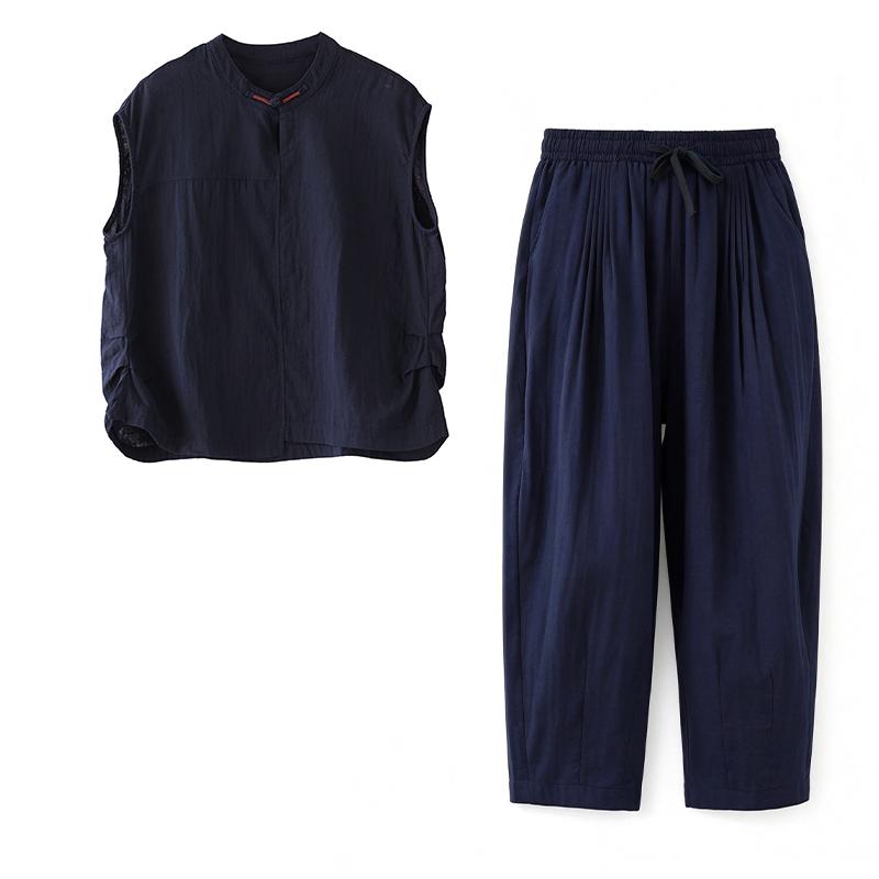 DIMANAF 2026 Plus Size Summer Pants Suits Women Sets Suits Linen Loose Tops Shirts Long Pants Cotton Loose Casual Clothing
