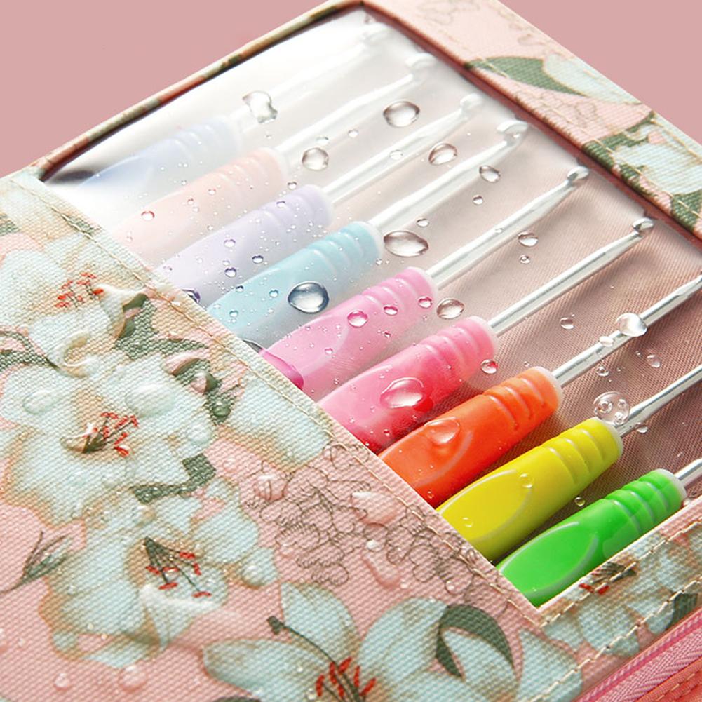 Aluminum Crochet Hook Kits TPR Soft Handle Crochet Hooks Needles Comfortable Grip with Storage Bag for DIY Scarves Gloves