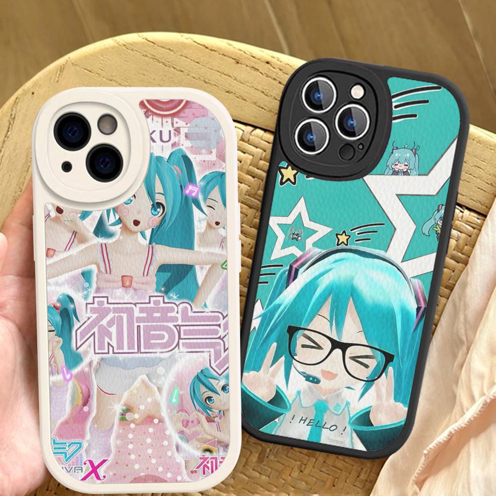 Kawaii H-Hatsune Miku Phone Case For IPhone 16 15 14 13 12 11 Pro Max Plus Leather Soft Cover