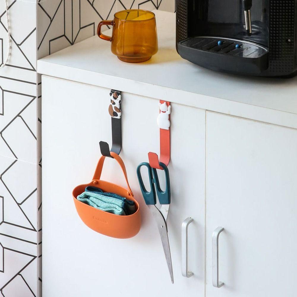 Stainless Steel Drawer Robe Hanger Cat Shape Cat Storage Hook Cat Kitchen Cabinet Door  Bathroom