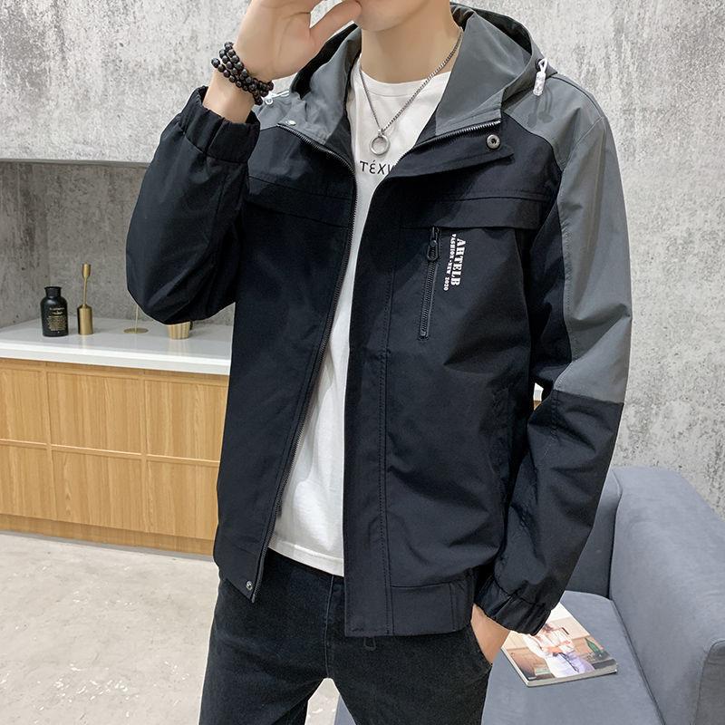 Hooded Splicing Large Size Men's Spring, Autumn and Winter Korean Version of Trendy Casual Jacket