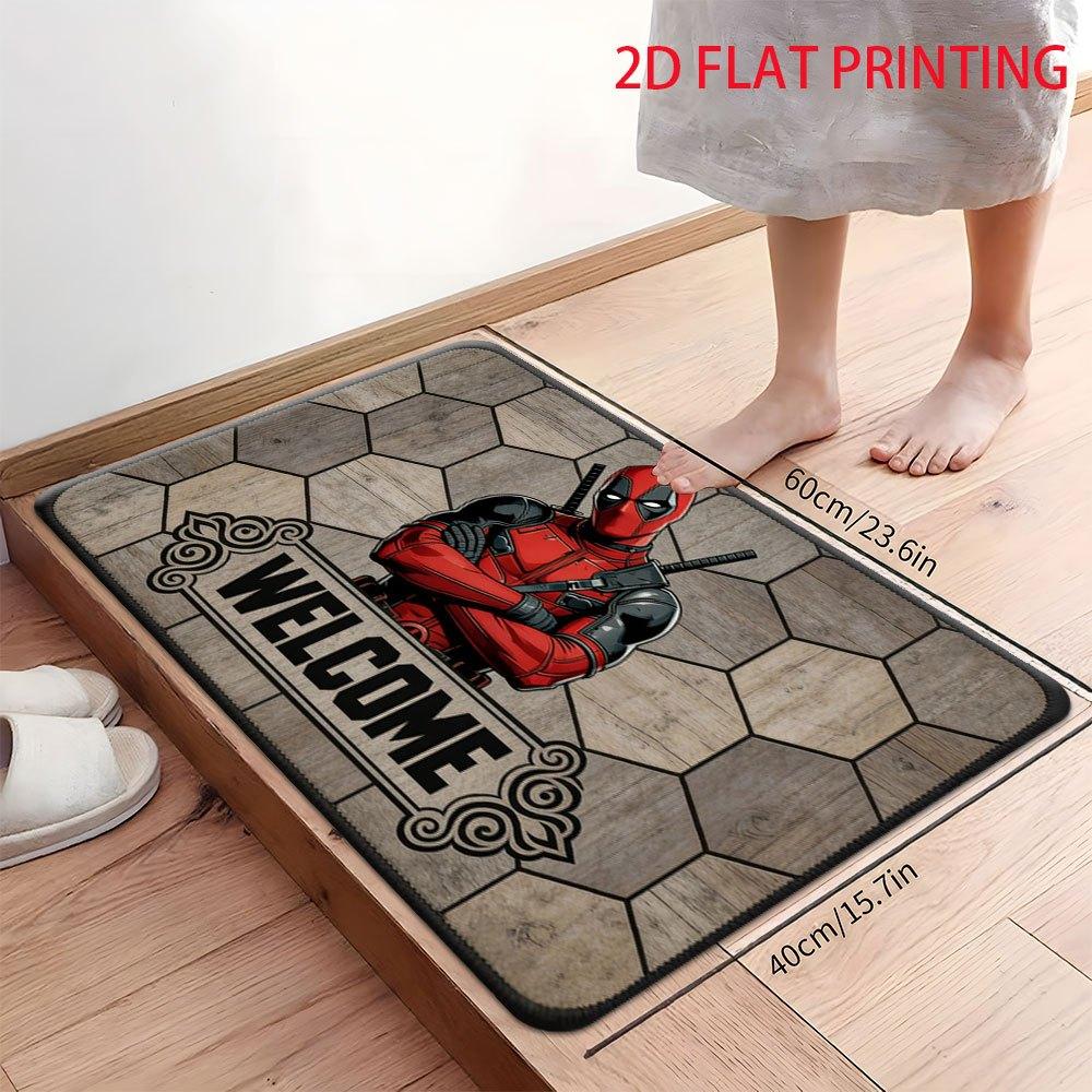 Authorized 1pc Marvel 2D Flat Printed Deadpool Welcome Outdoor Rugs, Suitable for Living Rooms, Bedrooms, Kitchens, Corridors,