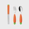 Carrot-Themed Silicone & 304 Stainless Steel Kids' Tableware Set: Spoon, Fork, and Chopsticks for Baby Food