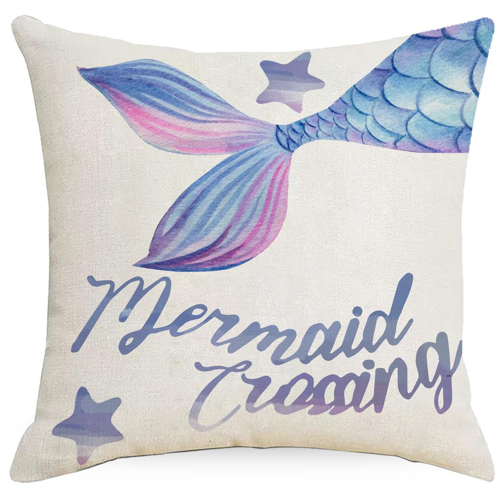 New Ocean Pillow Case Mermaid Tail Blue Purple Line Print Home Sofa Pillow Case