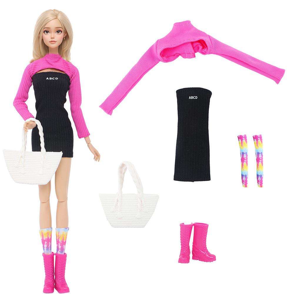 5 Pcs/Set Fashion Doll Clothes for 11.5 inch Girl Doll Doll'' Girl Doll 30cm Toy Elastic Skirt Boots Shoes Big Handbag Socks Kids Gift