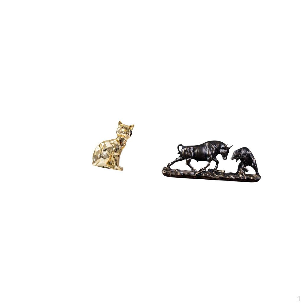 Cat Cow Cattle Animal Sculpture Decorative Figurine Modern Artwork Chinese Art Craft Ornament for