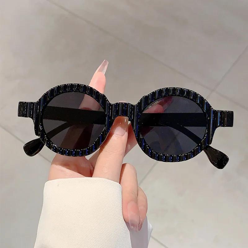 Vintage Unique Stripe Round Sunglasses Women For Men Fashion Double Candy Color Shades Uv400 Punk Trend Luxury Sun Glasses