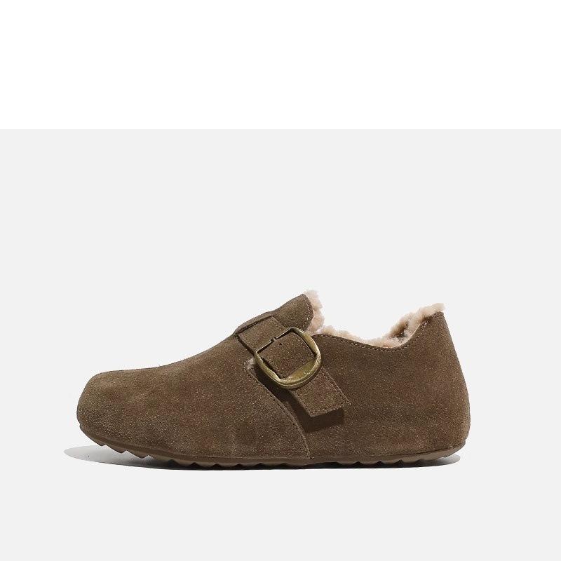 

Retro velvet women s winter new non-slip flat-bottomed belt buckle warm matte cotton shoes 35