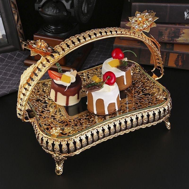 Europäischer Stil Goldene Obstschale Retro Luxus Obstschale Hotel Bankett Schreibtisch Dekoration Obstschale Ovale Form Rechteckige Form