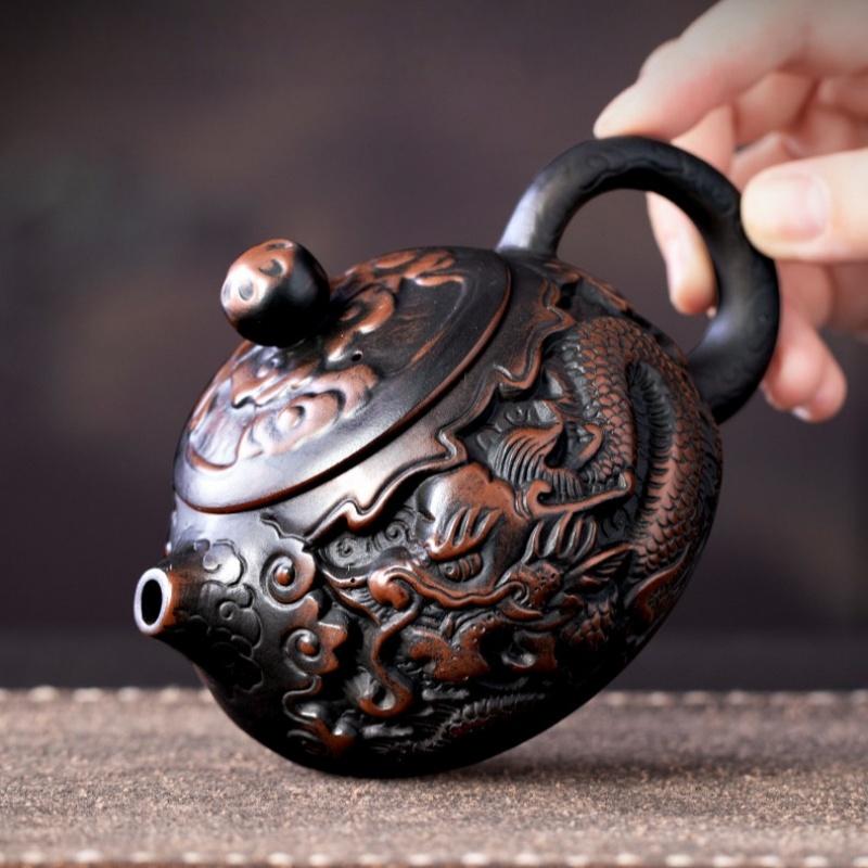 Jianshui Clay Purple Pottery Teapot Hand Painted Antique Relief Teapot Household Teapot Kungfu Tea Set Kettle