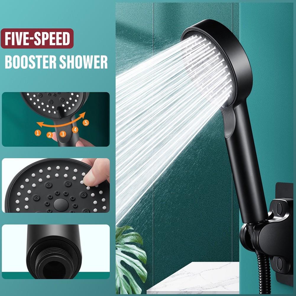 5 Mode Shower Head ABS Plastic Black Fixed Support