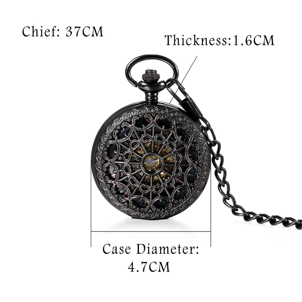JewelryWe Pocket Rock Retro Antique Roman Analog Pocket Watch Pendant Perfect for and Black Watch, Necklace, Waterproof, Cosplay, Events, Halloween,