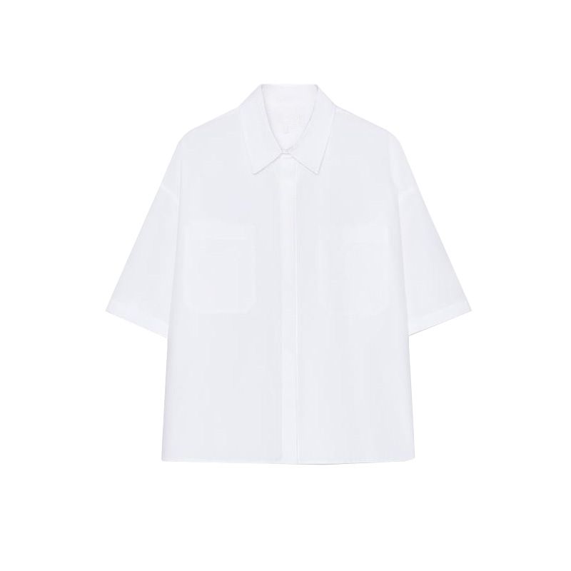 Spring New Women's Clothing Plaid Loose Lapels Poplin Cotton Short Sleeve Short Shirt Tops 4786067