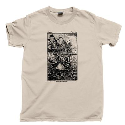 Maglietta Mostro Kraken Steampunk Jules Verne Ventimila Leghe Sotto i Mari Vela Oceani T-shirt