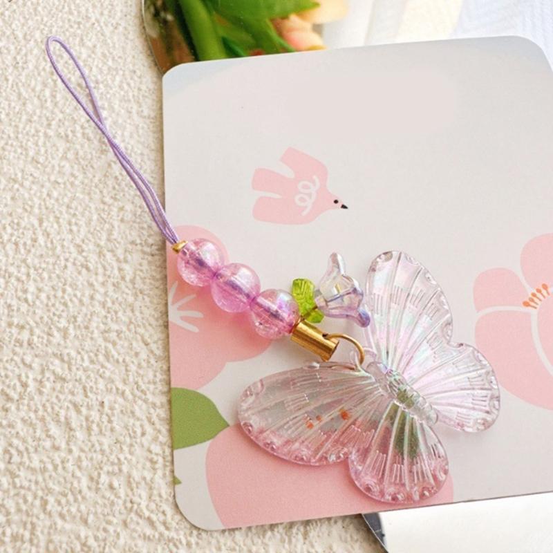 Flower Butterfly Pendant Phone Strap Portable Y2K Hanging Lanyard for Girls