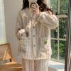 OEING Women's Thickened Coral Fleece Jacquard Pajama Set